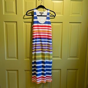 Tommy Bahama cotton midi tank dress, multi colored striped & shelf bra. Size Sm